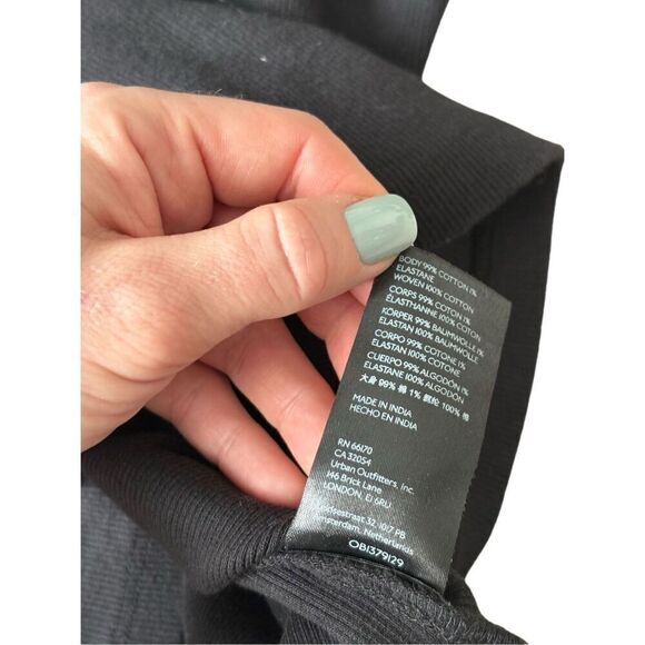 Anthropologie Maeve Puff-Sleeved Top V Neck Short Sleeve Tie Black Blouse - Picture 8 of 9